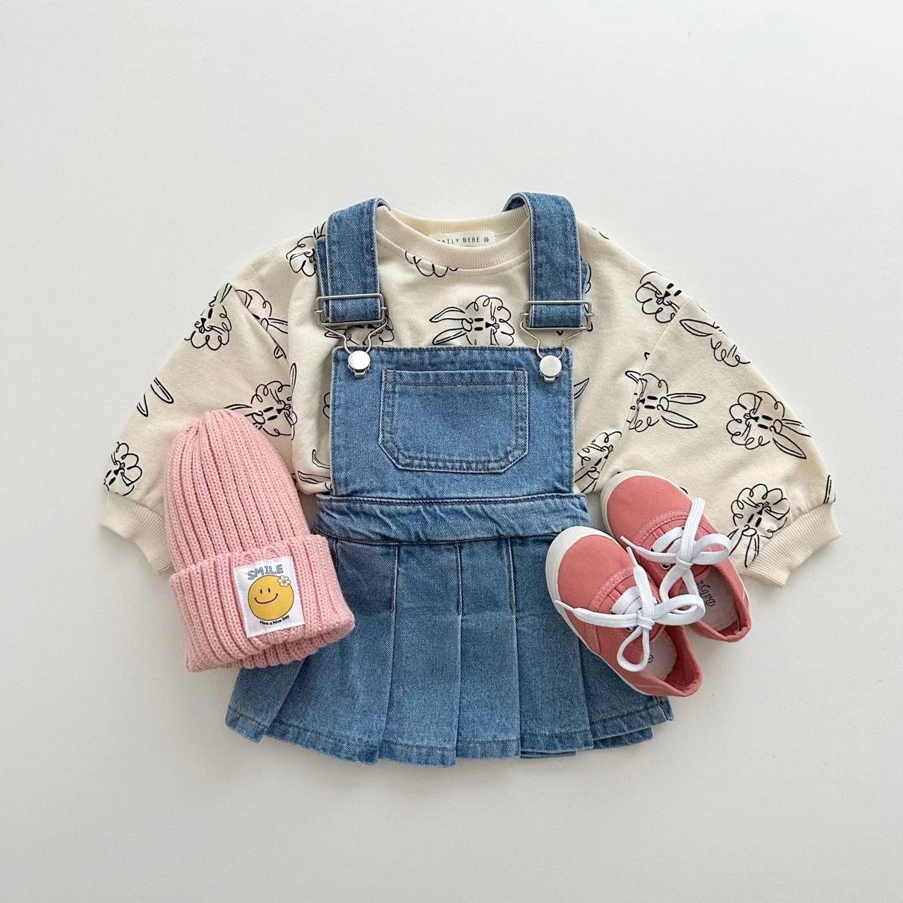 Wholesale Cotton Children's Waist Denim Vest Skirt Pleated Skirt